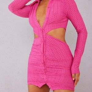 PLT Prettylittlething pink button down cut out mini dress